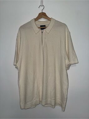 Abercrombie & Fitch Cream Short Sleeve Zip-Knit Polo
